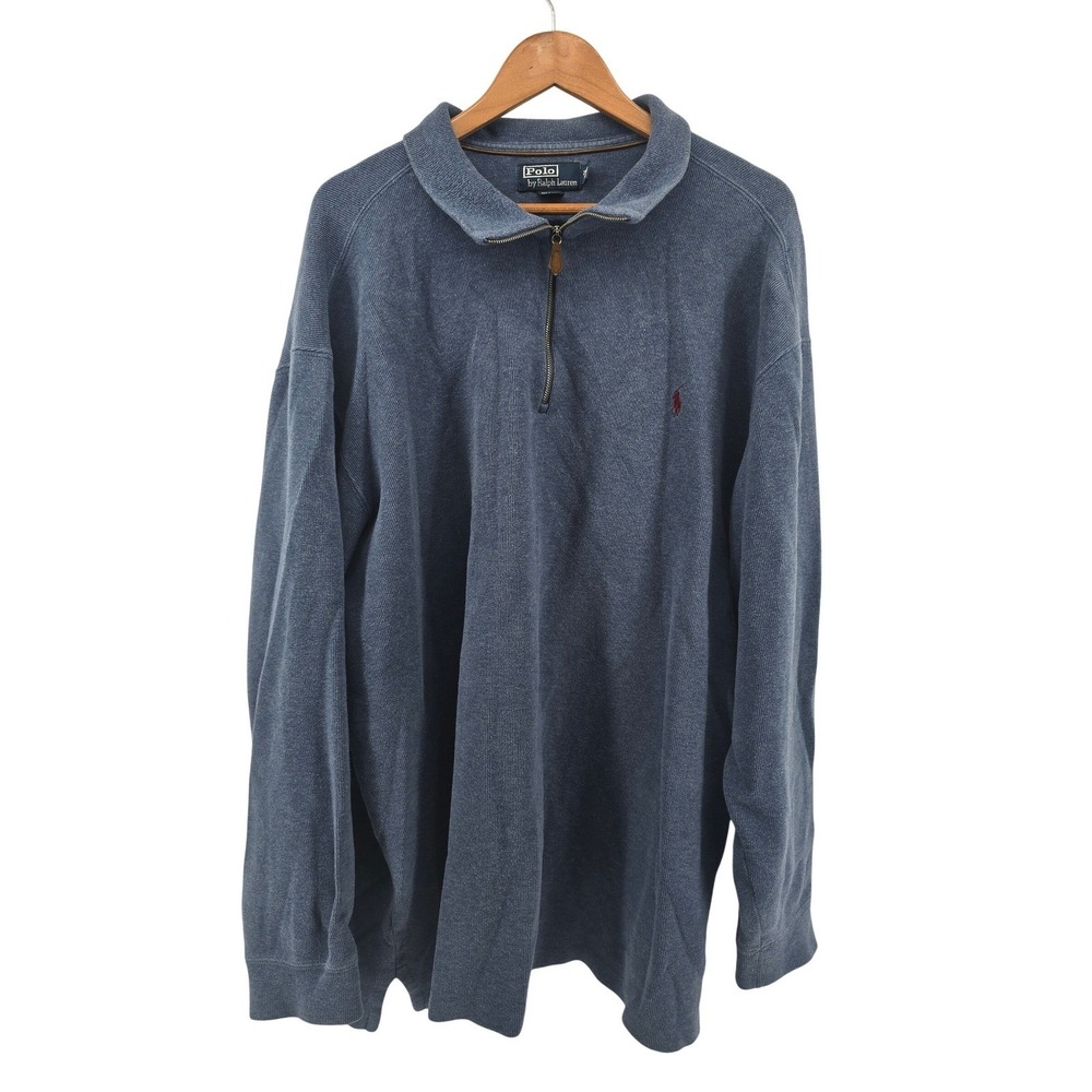 Polo Ralph Lauren Quarter Zip Mens 2XLT Blue Cotton Pullover Sweater Pony Logo